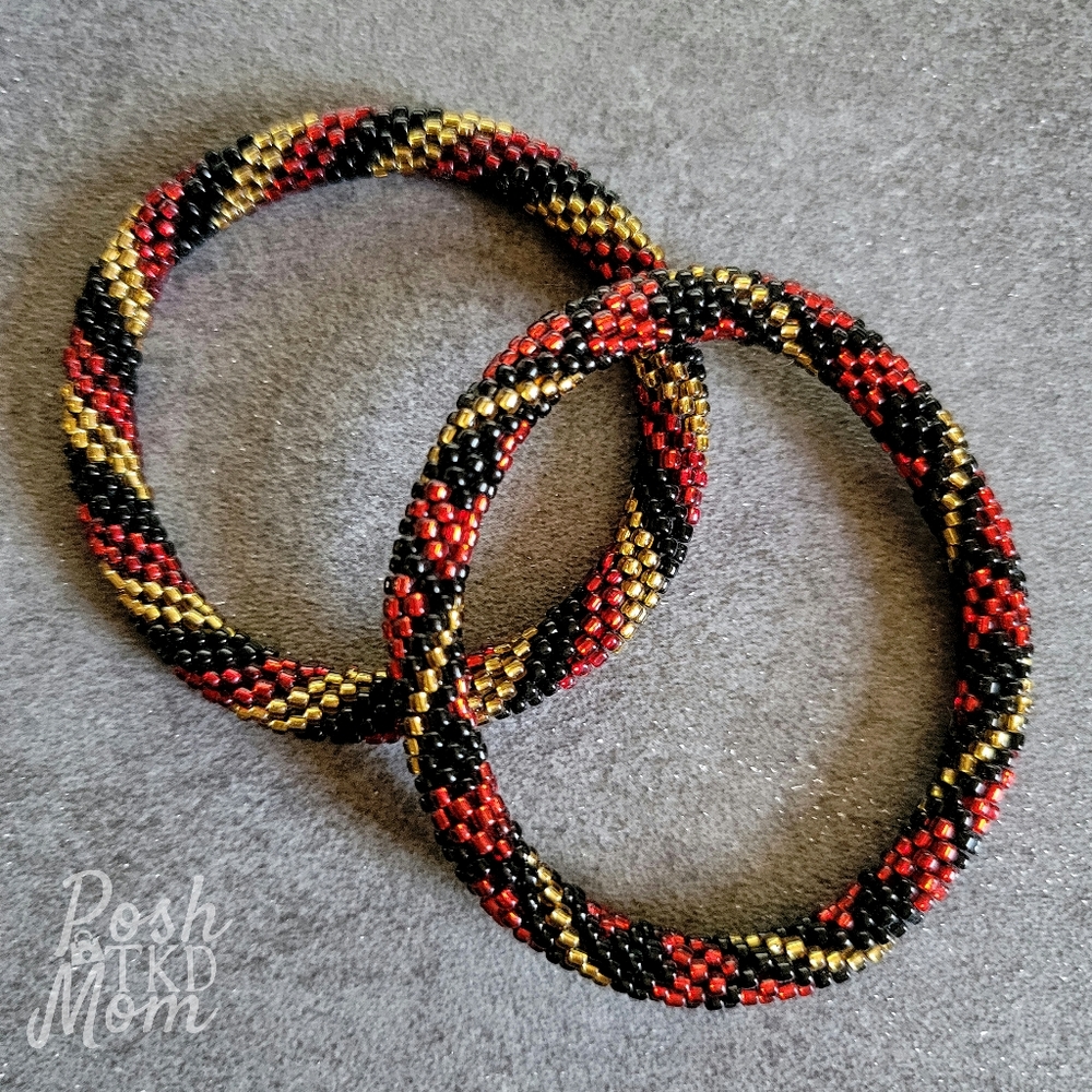 🔥☯️FINAL PRICE!!!☯️🔥 Set of 2 Glass Bead Bracelets (Red/Black/Gold) - NWOT